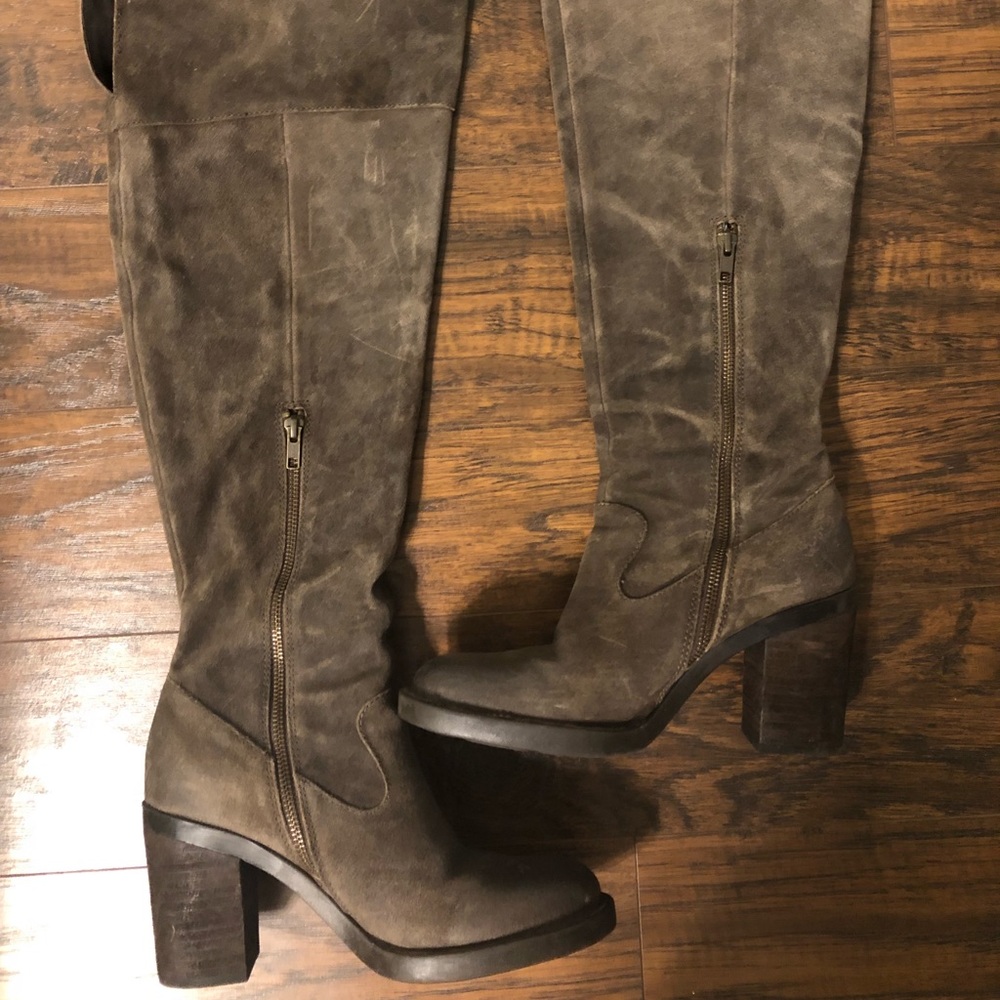 Born distressed grey knee-high boots